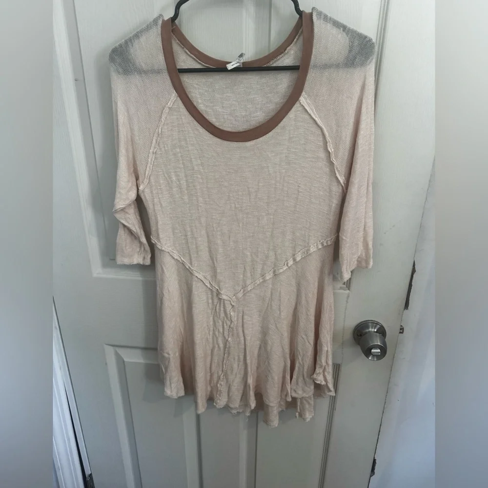 Intimately Free People Women's M Top Weekends Layering Gauzy Tee Beige EUC